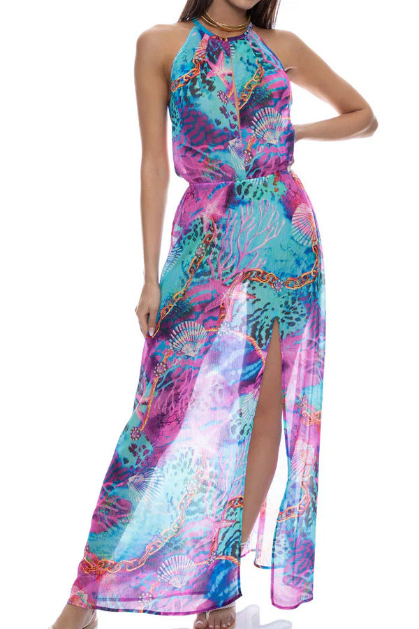 Luli Fama Treasure Halter Keyhole Maxi Dress